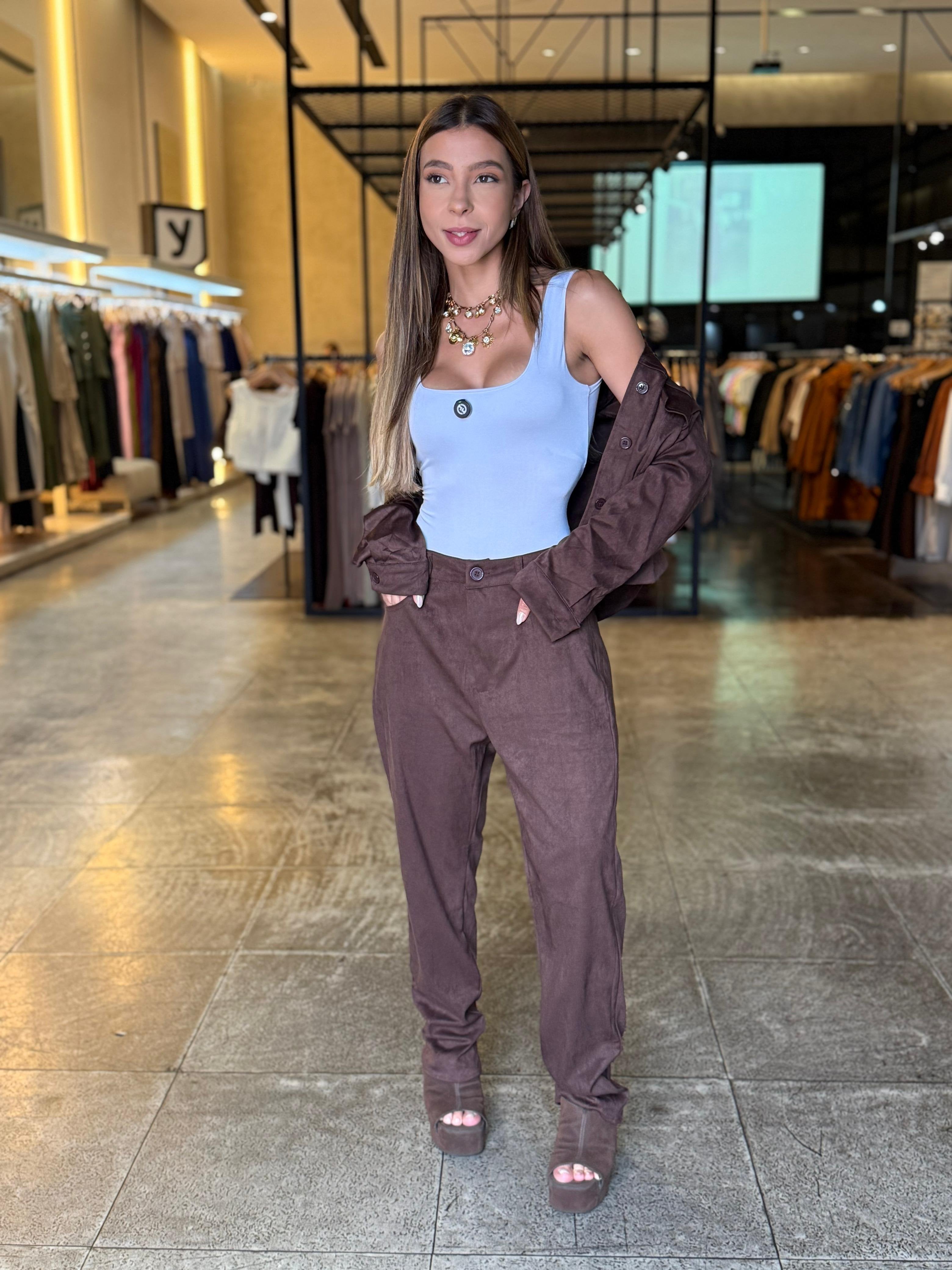 Conjunto Jaqueta e Calça Suede Café - Cafe