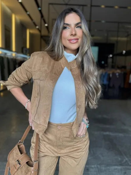 Conjunto Jaqueta e Calça Suede Café