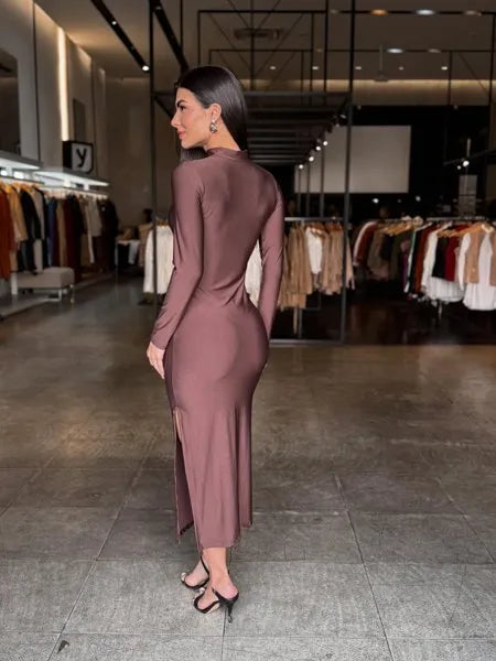 Vestido Suplex Manga Longa Gola Alta