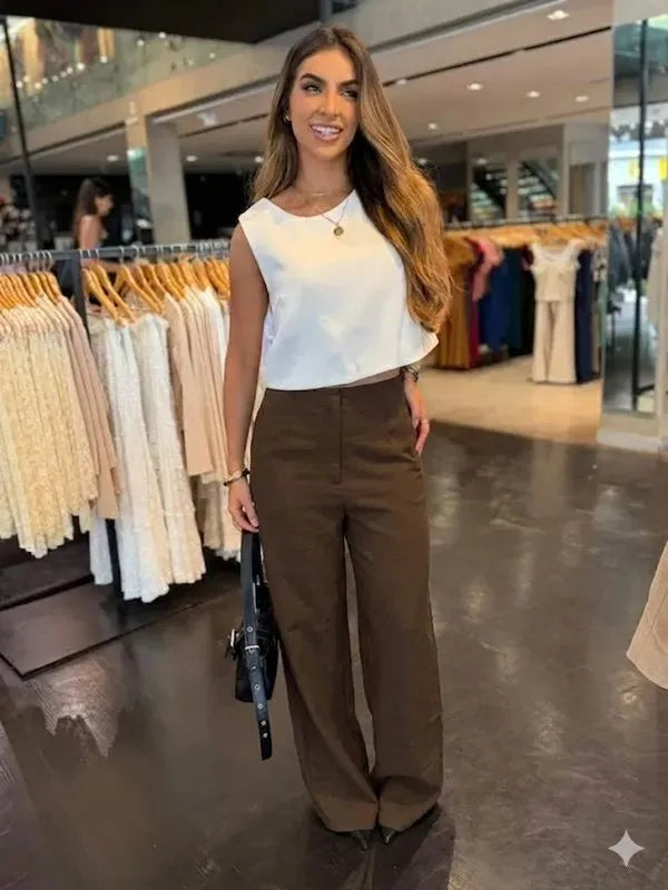 Calça Social Pantalona Detalhe Bolso