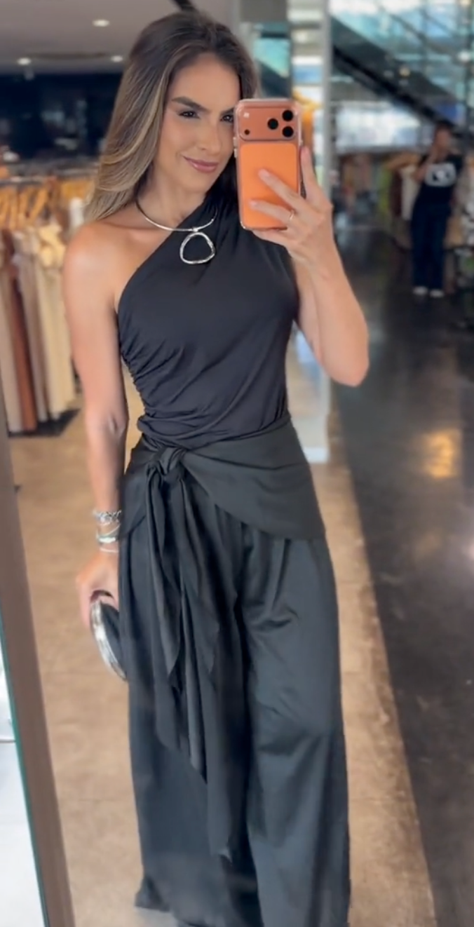 Calça Pantalona com Amarração Lenço