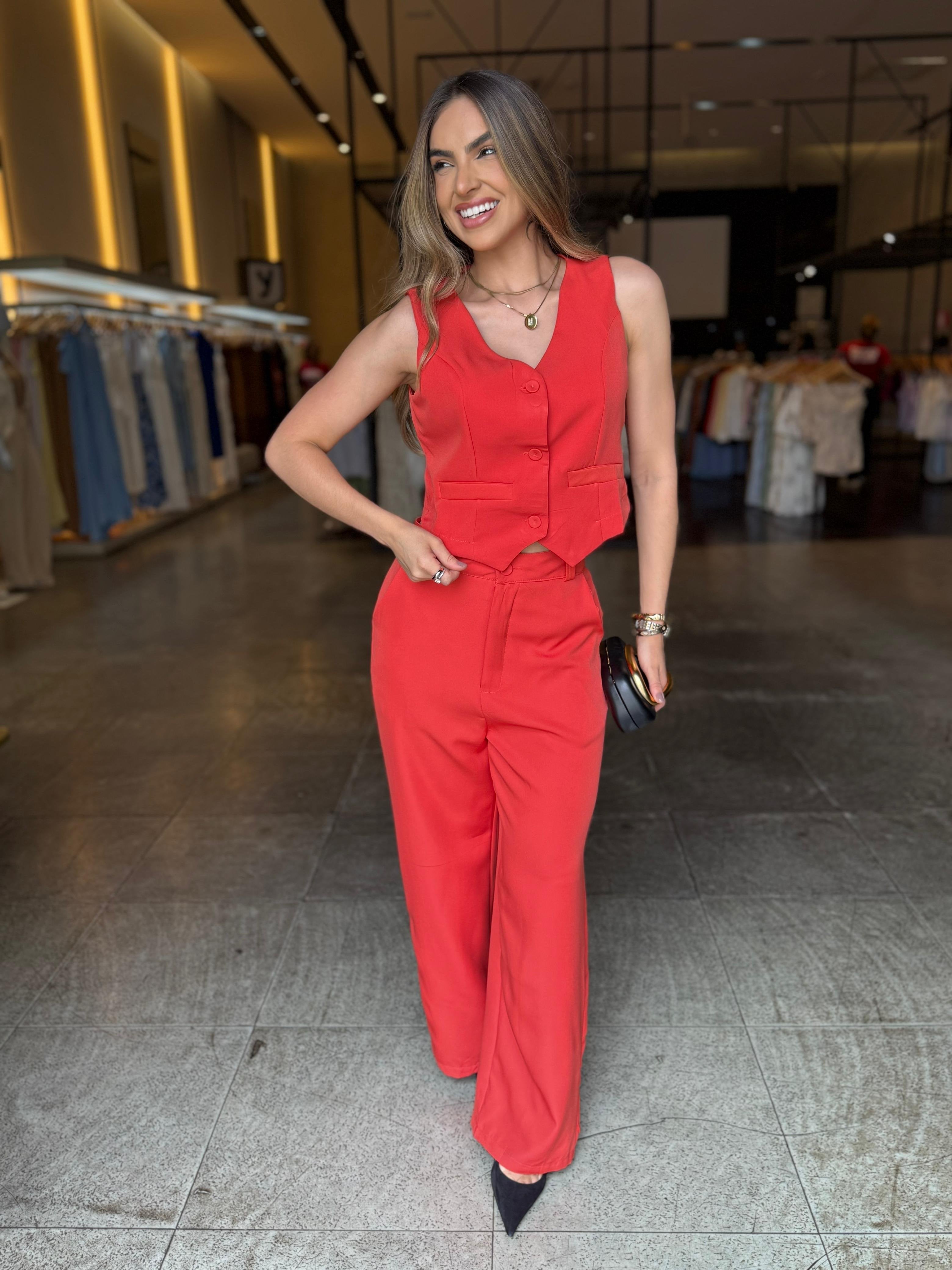 Conjunto Chic Colete e Pantalona - Laranja