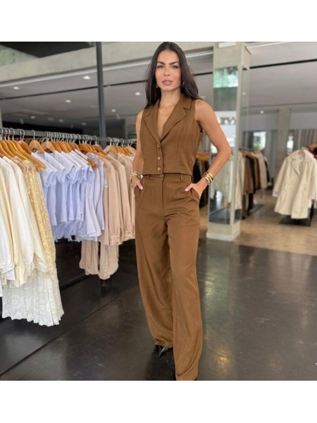 Conjunto Feminino Pantalona Colete Alfaiataria