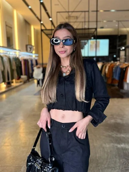 Conjunto Jaqueta e Calça Suede Café