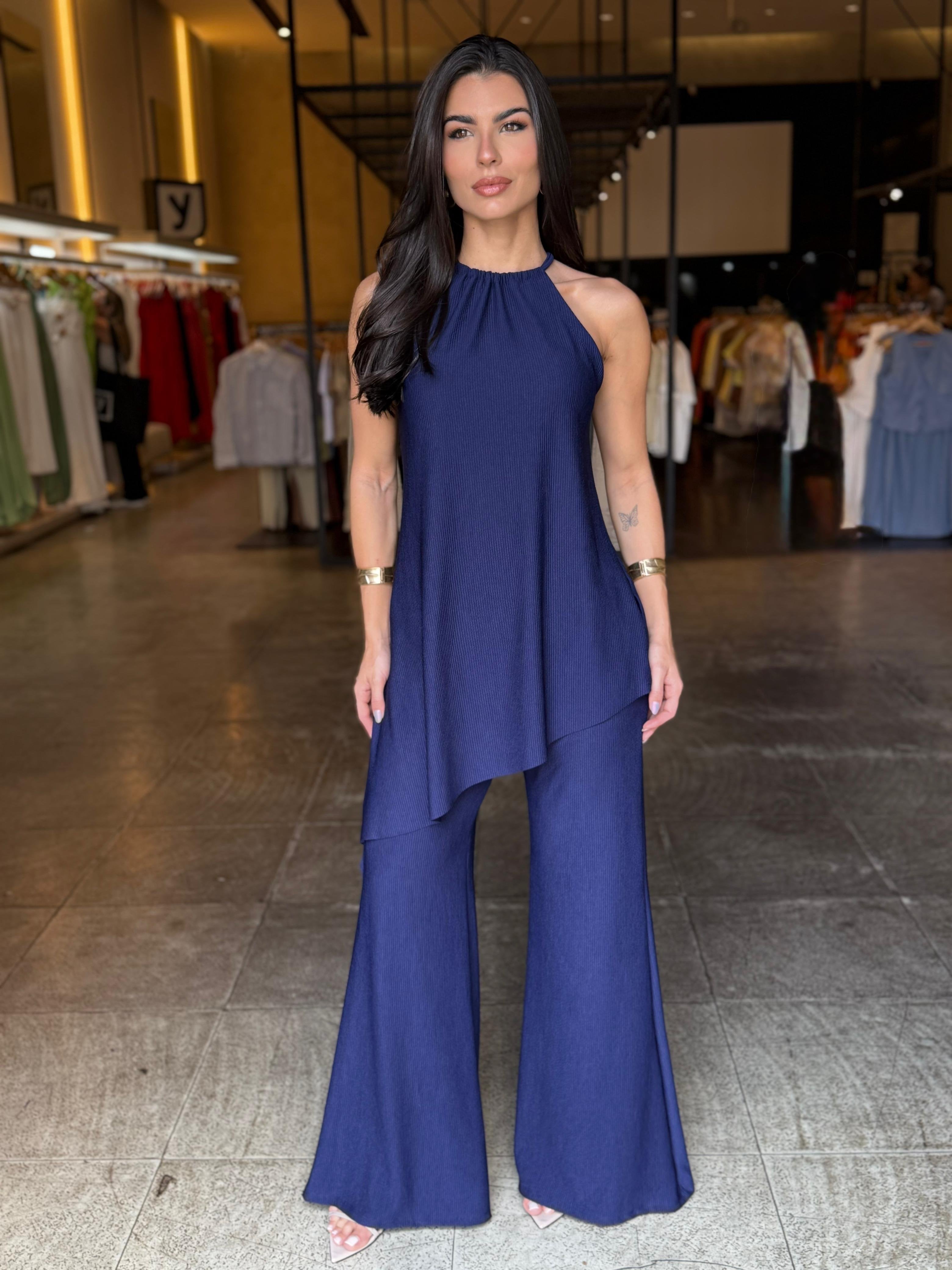Conjunto Fashion Bata Assimétrica - Azul Marinho