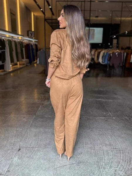 Conjunto Jaqueta e Calça Suede Café
