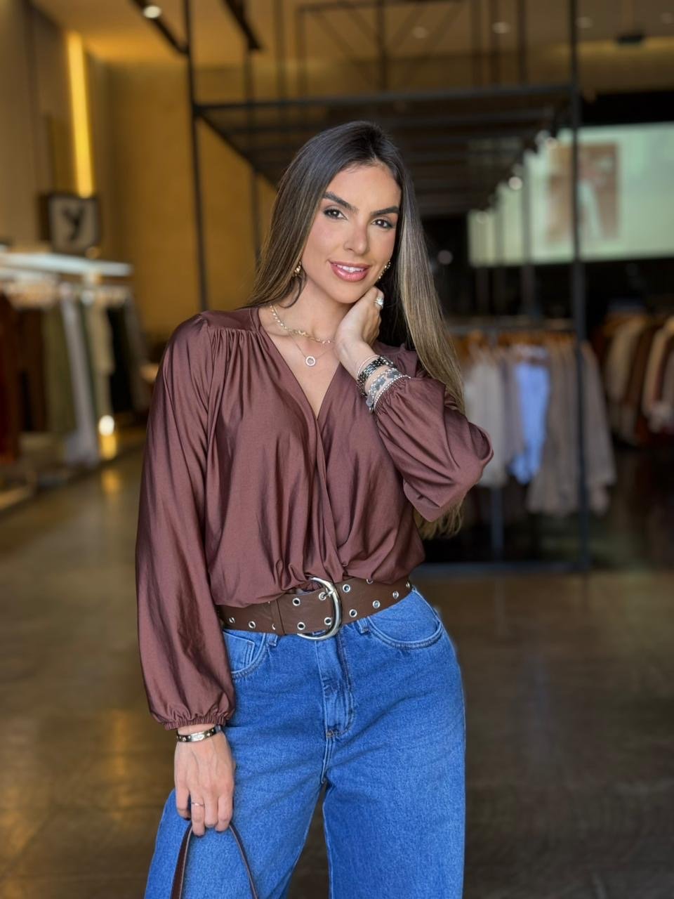 Blusa Transpassada - Marrom