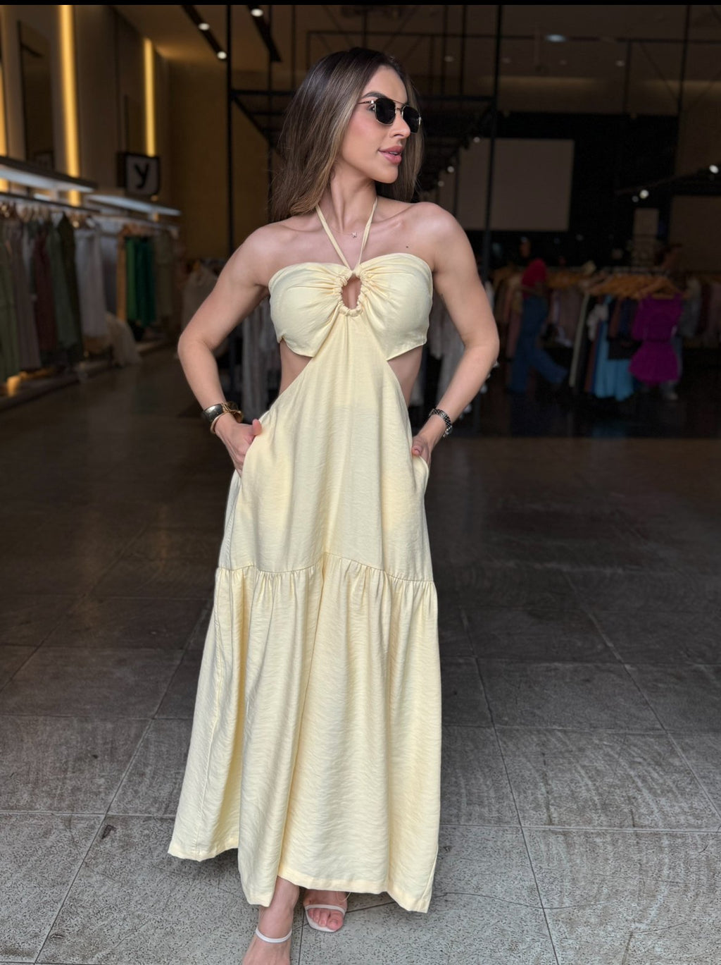 Vestido Longo Detalhe Amarração - Amarelo