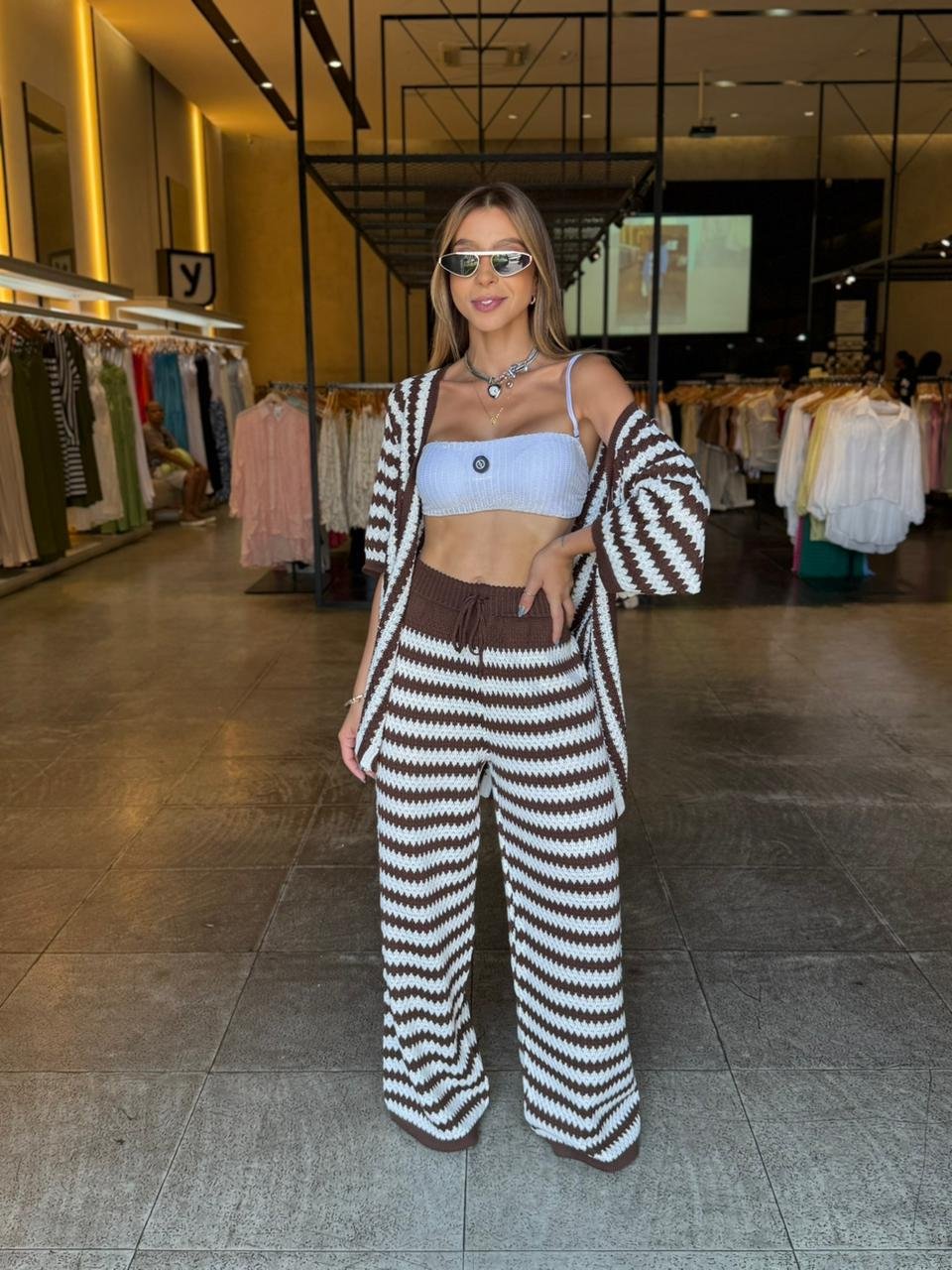 Conjunto Calça Pantalona Tricô - Marrom