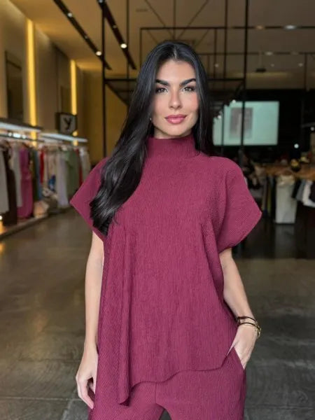 Conjunto Feminino Blusa Assimétrica Luxo