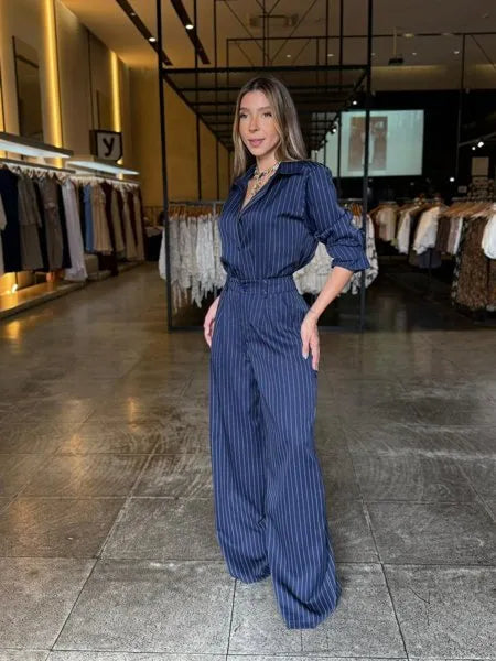 Conjunto Pantalona Risca Giz Alfaiataria