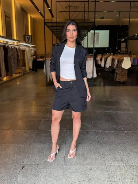 Conjunto Feminino Blazer com Short Alfaiataria Café