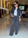 Conjunto Pantalona Risca Giz Alfaiataria - Preto