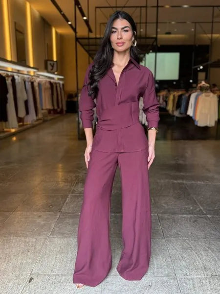 Conjunto Social Camisa Detalhe e Calça Pantalona