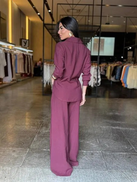 Conjunto Social Camisa Detalhe e Calça Pantalona