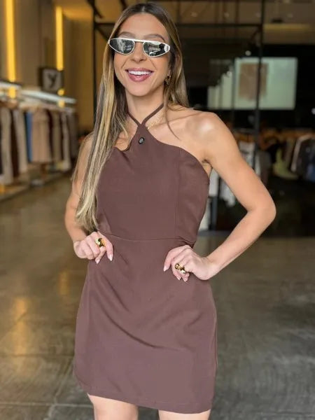 Vestido Curto Amarração Pescoço