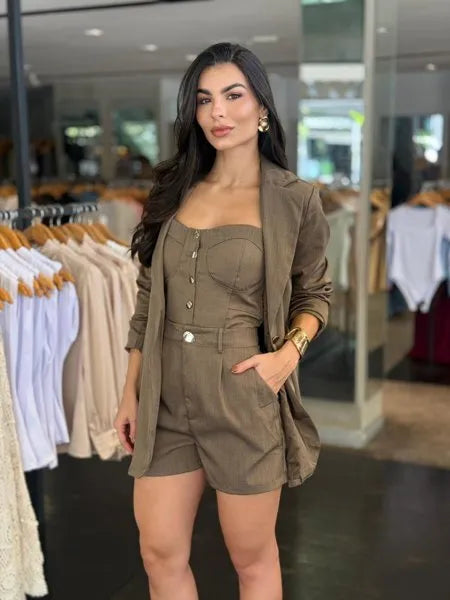 Conjunto Três Peças Blazer Short Alfaiataria