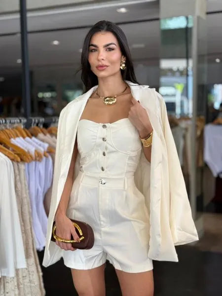 Conjunto Três Peças Blazer Short Alfaiataria