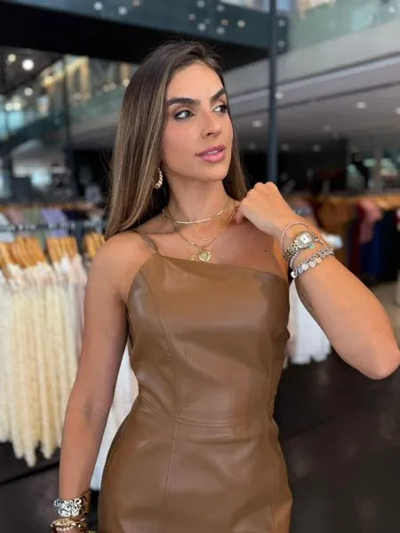 Vestido Couro Midi