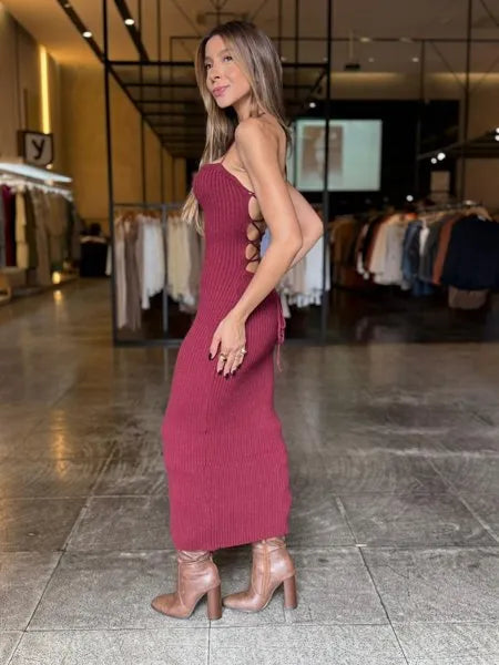 Vestido Tricô Modal Amarração Costas
