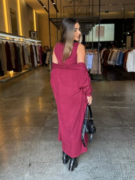 Conjunto Vestido e Cardigan Modal
