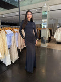 Vestido Longo Manga Longa Decote Costas - Preto