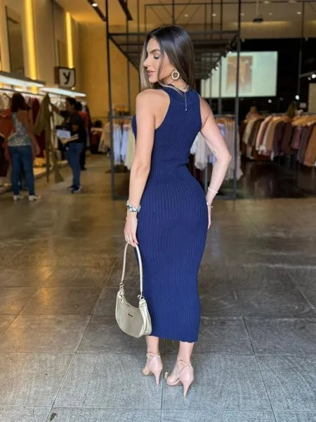 Vestido Midi Modal Gola Alta