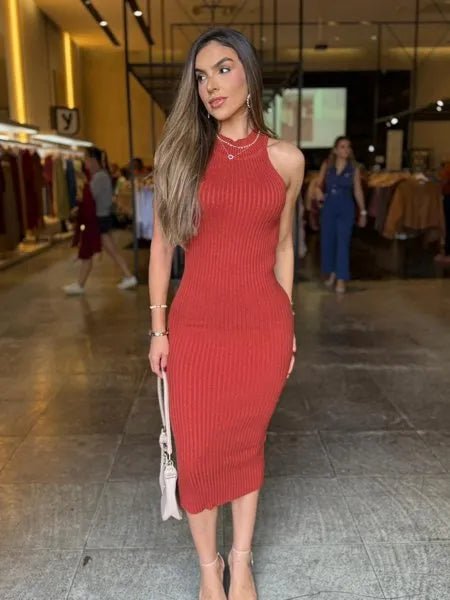 Vestido Midi Modal Gola Alta