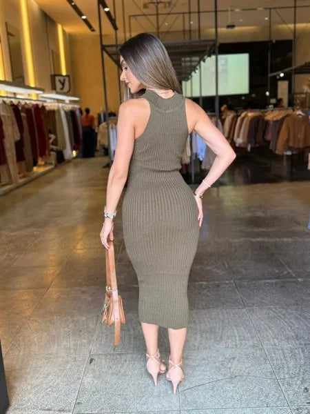 Vestido Midi Modal Gola Alta