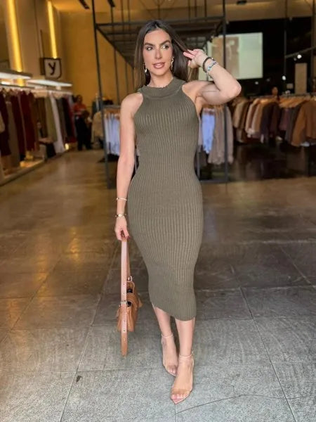Vestido Midi Modal Gola Alta