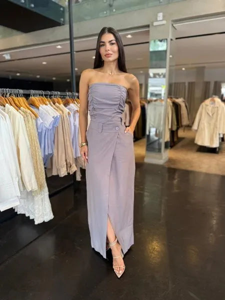 Conjunto Alfaiataria Saia Longa e Blusa Tomara Que Caia