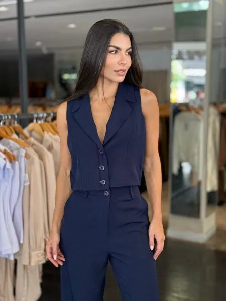Conjunto Feminino Pantalona Colete Alfaiataria