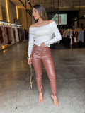 Calça Skinny Resinada Renata - Marrom